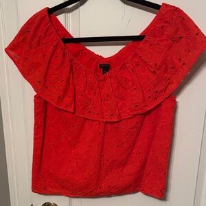 Ann Taylor Vibrant Red Eyelet Blouse